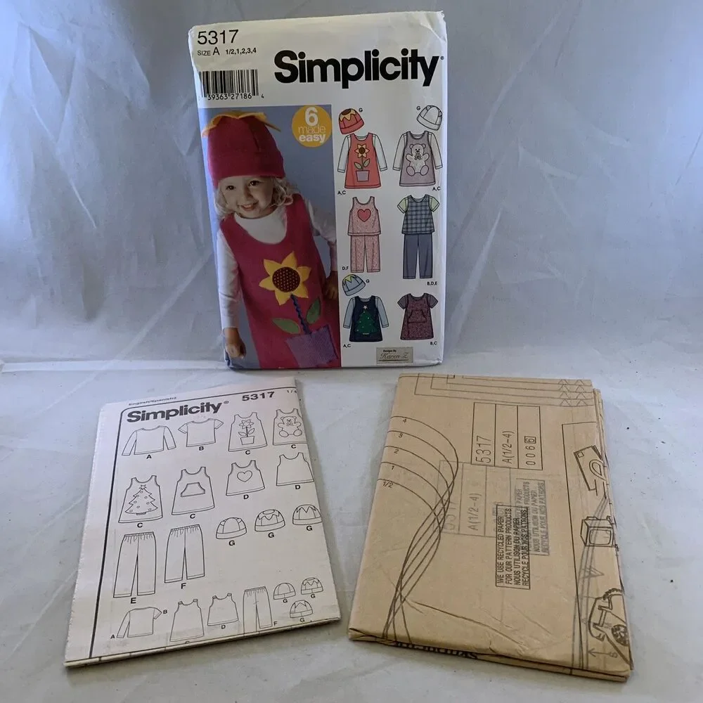 Simplicity Pattern 5317 Toddler Jumper Top Pants Knit Top Hat Sizes 1 2 3 4
